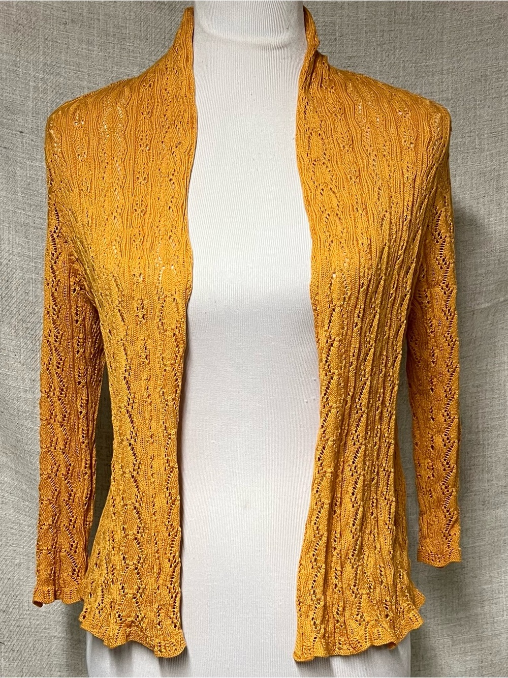 Peruvian Connection Open-Front Mustard Cardigan